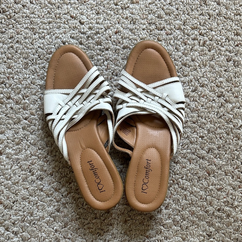Women's White and Tan Sandals